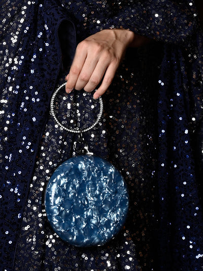 Odette Women Metallic Blue Round Clutch