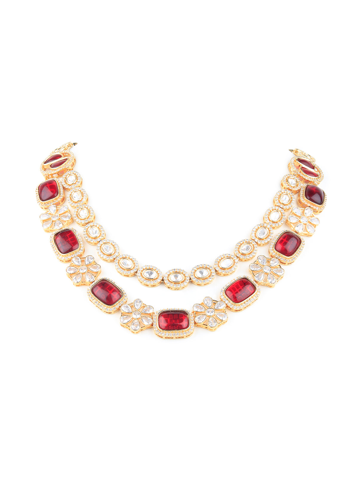 Odette Women Red And White Kundan Necklace Set