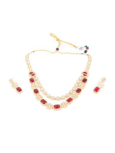 Odette Women Red And White Kundan Necklace Set