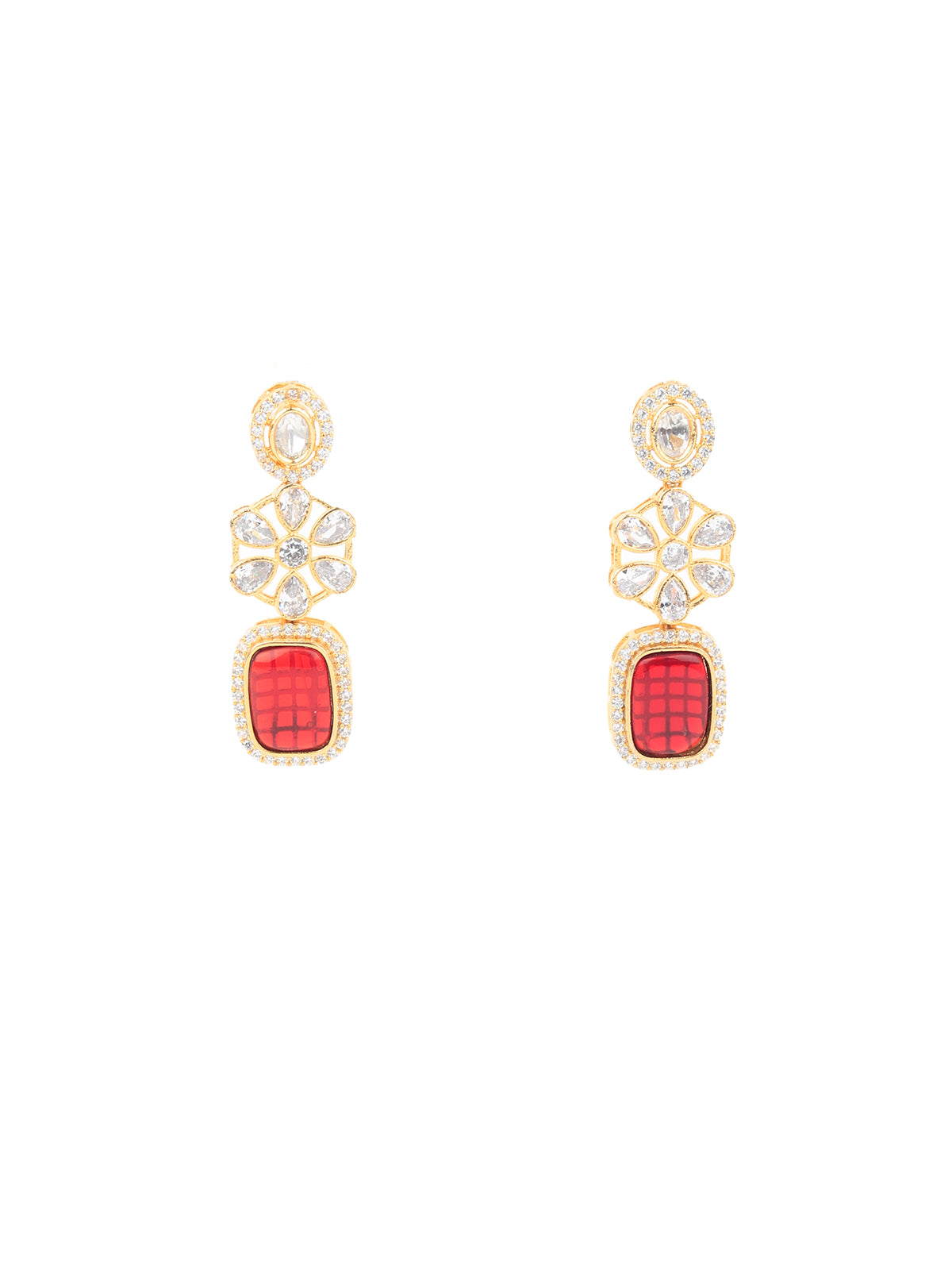 Odette Women Red And White Kundan Necklace Set