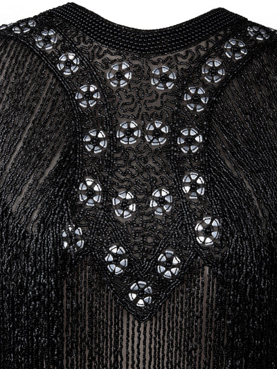 Odette Women Tasseled Grandeur- The Black Beads Tasseled Cape