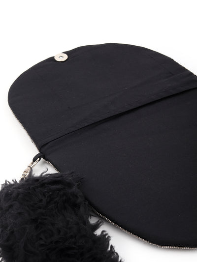 Odette Women Black Soft Fur Handle Beads Bag