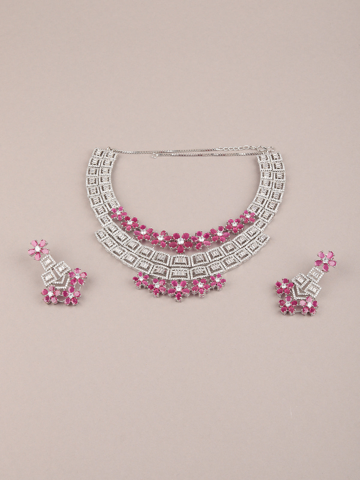 Odette Women Stylish Pink And White Necklace Set