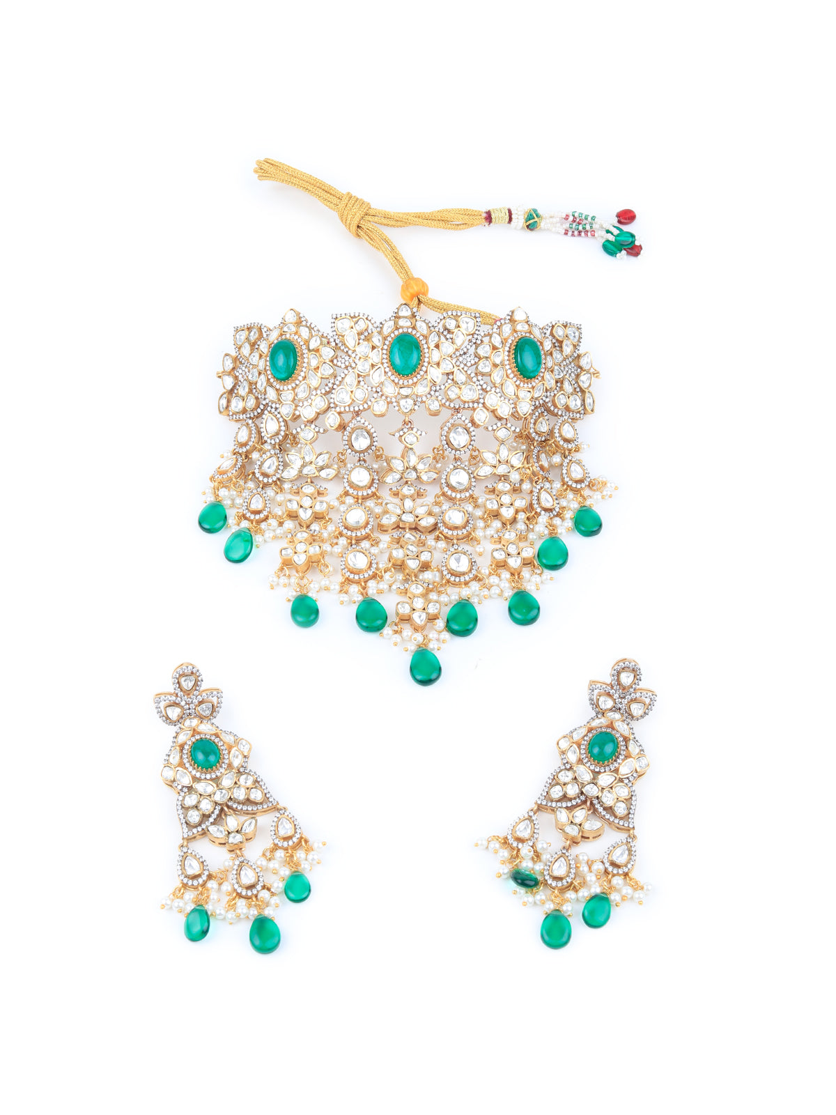 Odette Women Green Kundan Bridal Necklace Set