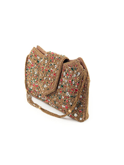 Odette - Golden Gems Encrusted Clutch Bag