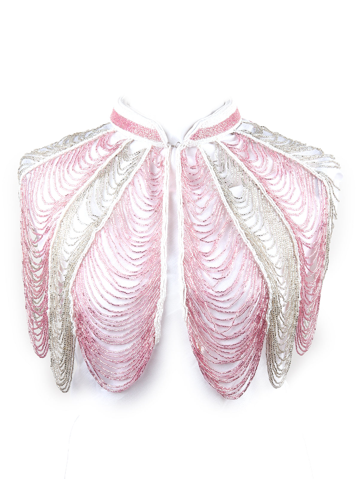 Odette Women Tasseled Grandeur- The Pink And White Beads Tasseled Cape