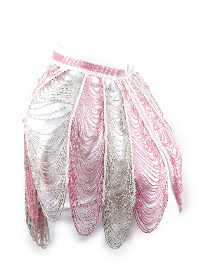 Odette Women Tasseled Grandeur- The Pink And White Beads Tasseled Cape