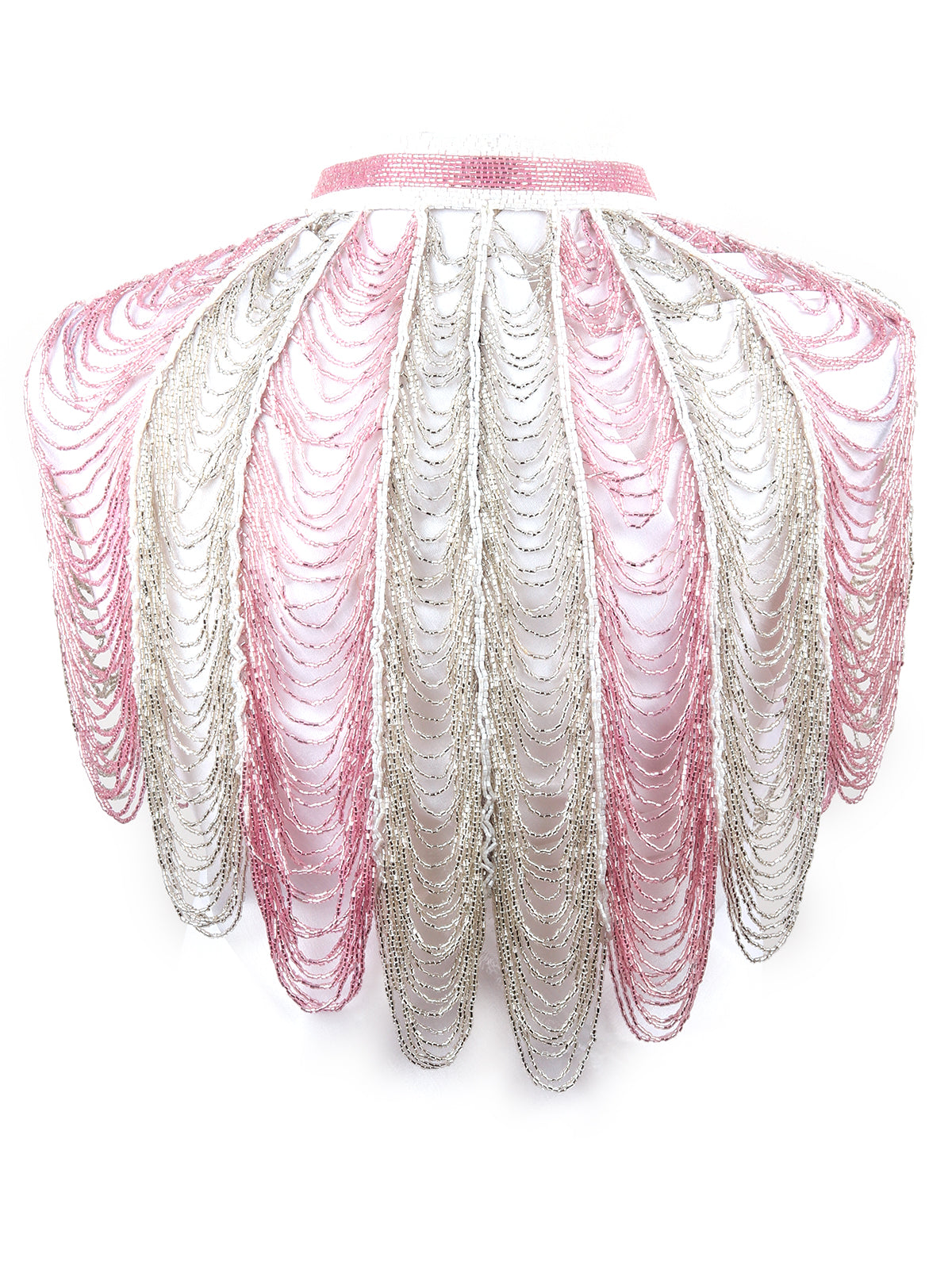 Odette Women Tasseled Grandeur- The Pink And White Beads Tasseled Cape