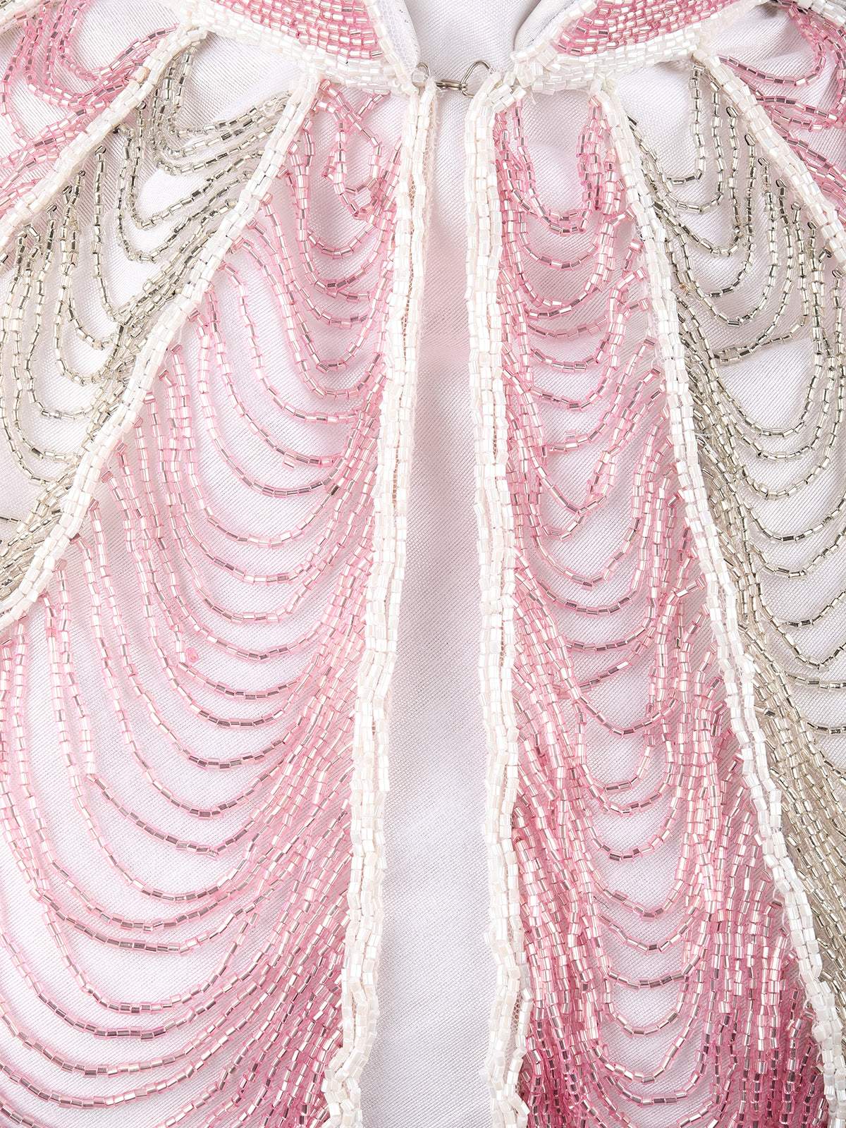 Odette Women Tasseled Grandeur- The Pink And White Beads Tasseled Cape