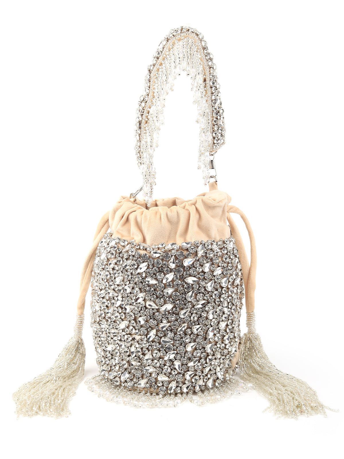 Odette Women Apricot Velvet Embellished Potli Bag