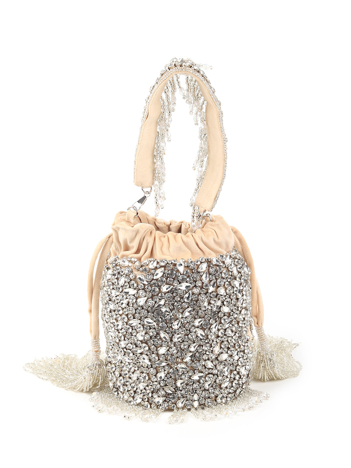 Odette Women Apricot Velvet Embellished Potli Bag