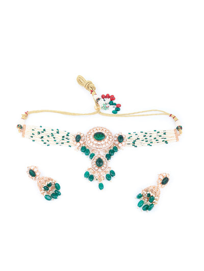 Odette Women Green Beaded Bridal Choker Necklace