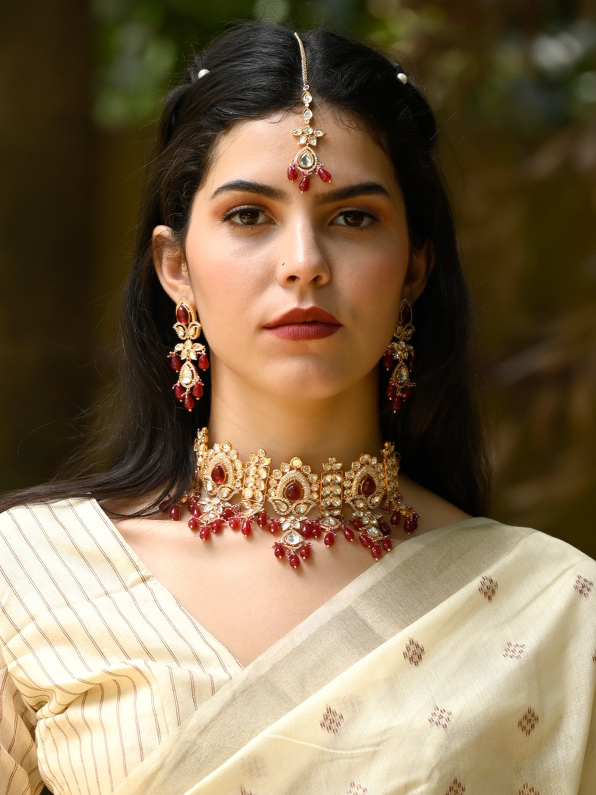 Kundan Heavy Maroon Bridal Jewellery Odette Women Maroon And White