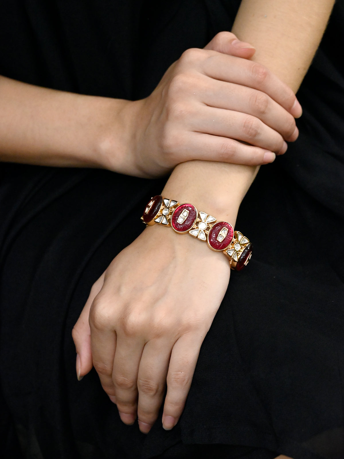 Odette Women Stylish Red And Golden Bracelet