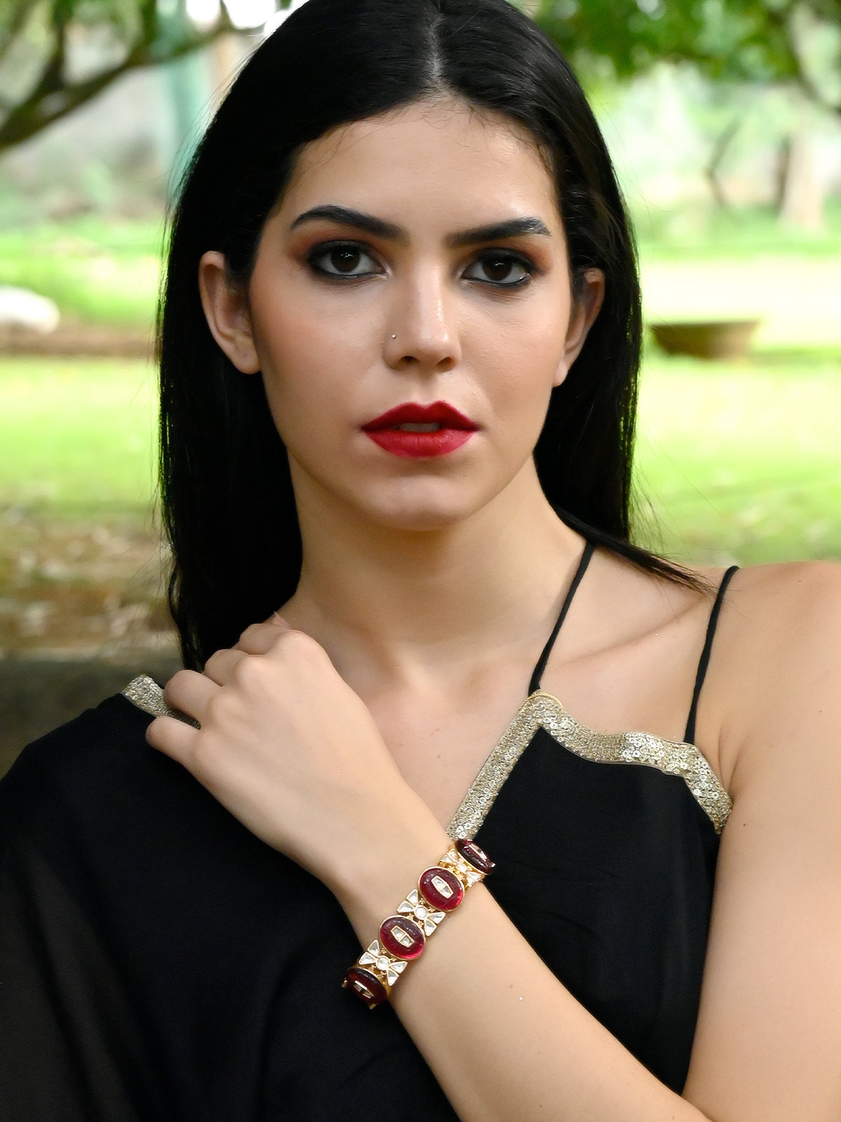 Odette Women Stylish Red And Golden Bracelet