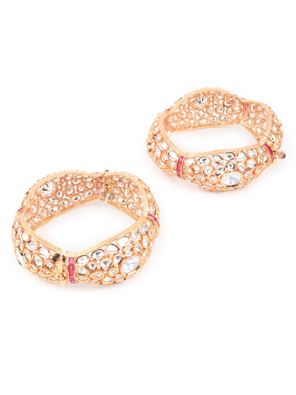 Odette Women Stylish White Kundan Bridal Bangles - Set Of 2