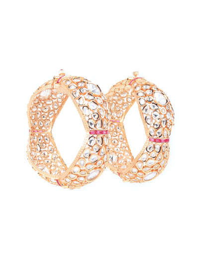 Odette Women Stylish White Kundan Bridal Bangles - Set Of 2