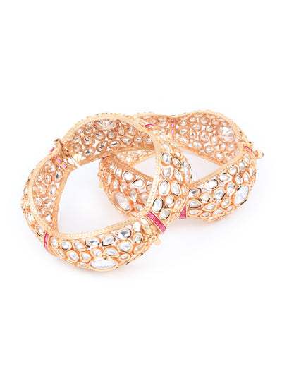 Odette Women Stylish White Kundan Bridal Bangles - Set Of 2