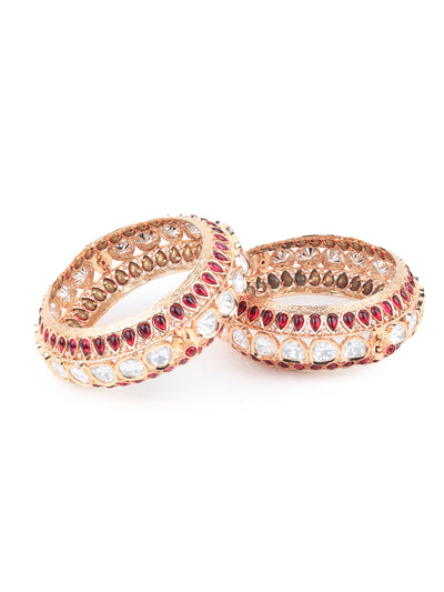 Odette Women Stylish Red And Golden Bangles - Set Of 2