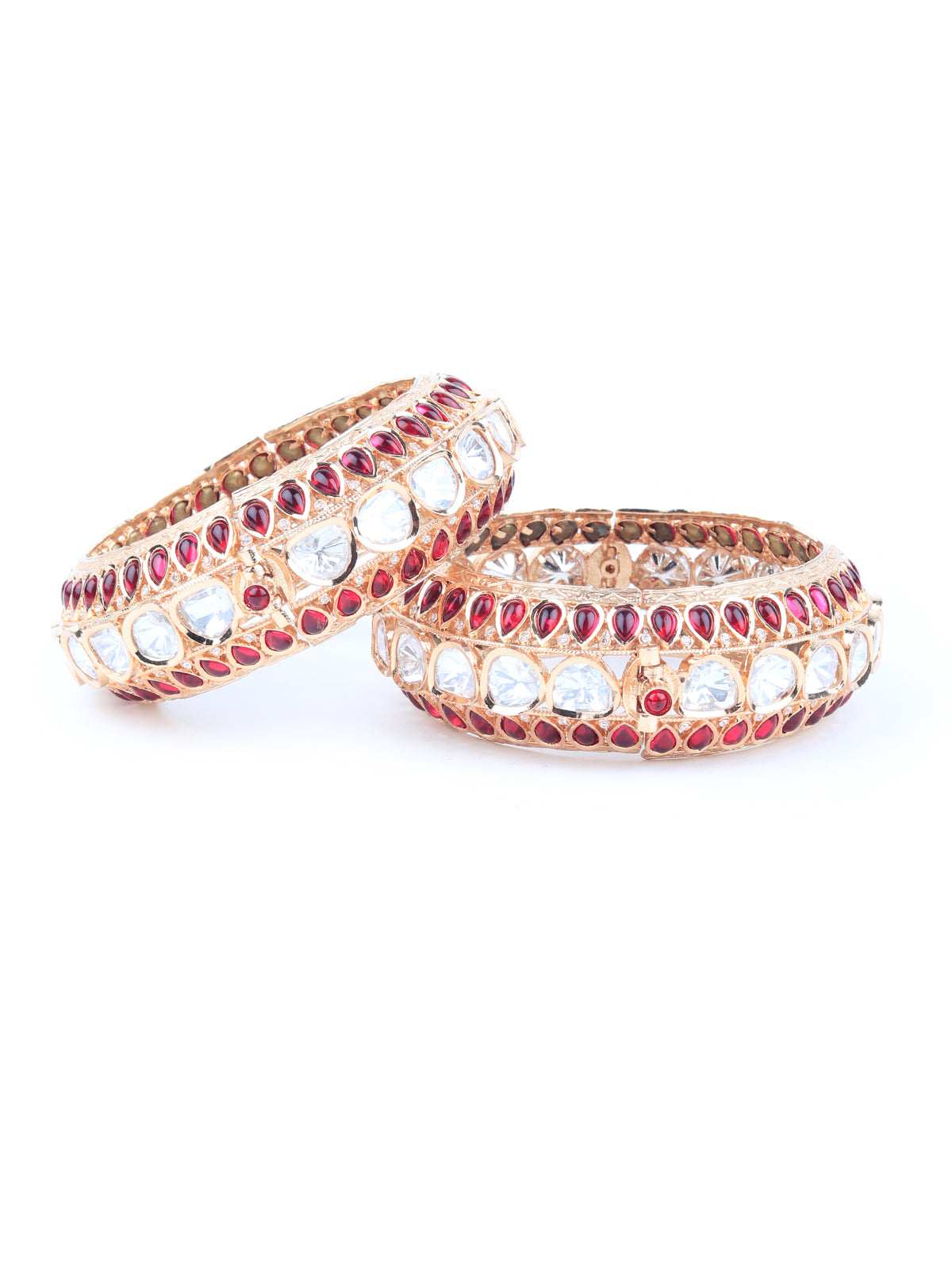 Odette Women Stylish Red And Golden Bangles - Set Of 2