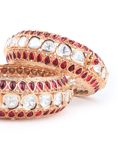 Odette Women Stylish Red And Golden Bangles - Set Of 2