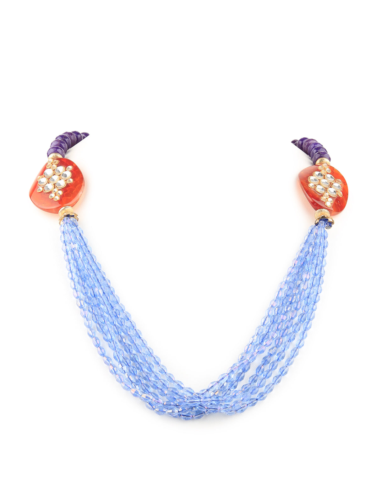 Odette Women Blue Transparent Mixed Beads Necklace