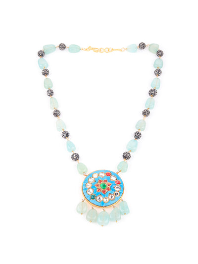 Odette Women Sea Green And Black Mixed Beads Necklace