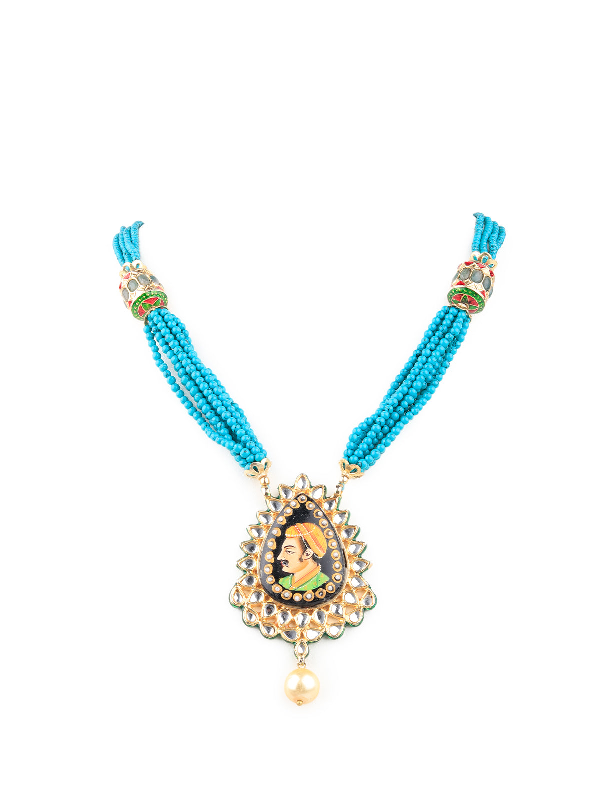 Odette Women Vintage Pendant Strung With Teal Beads Necklace