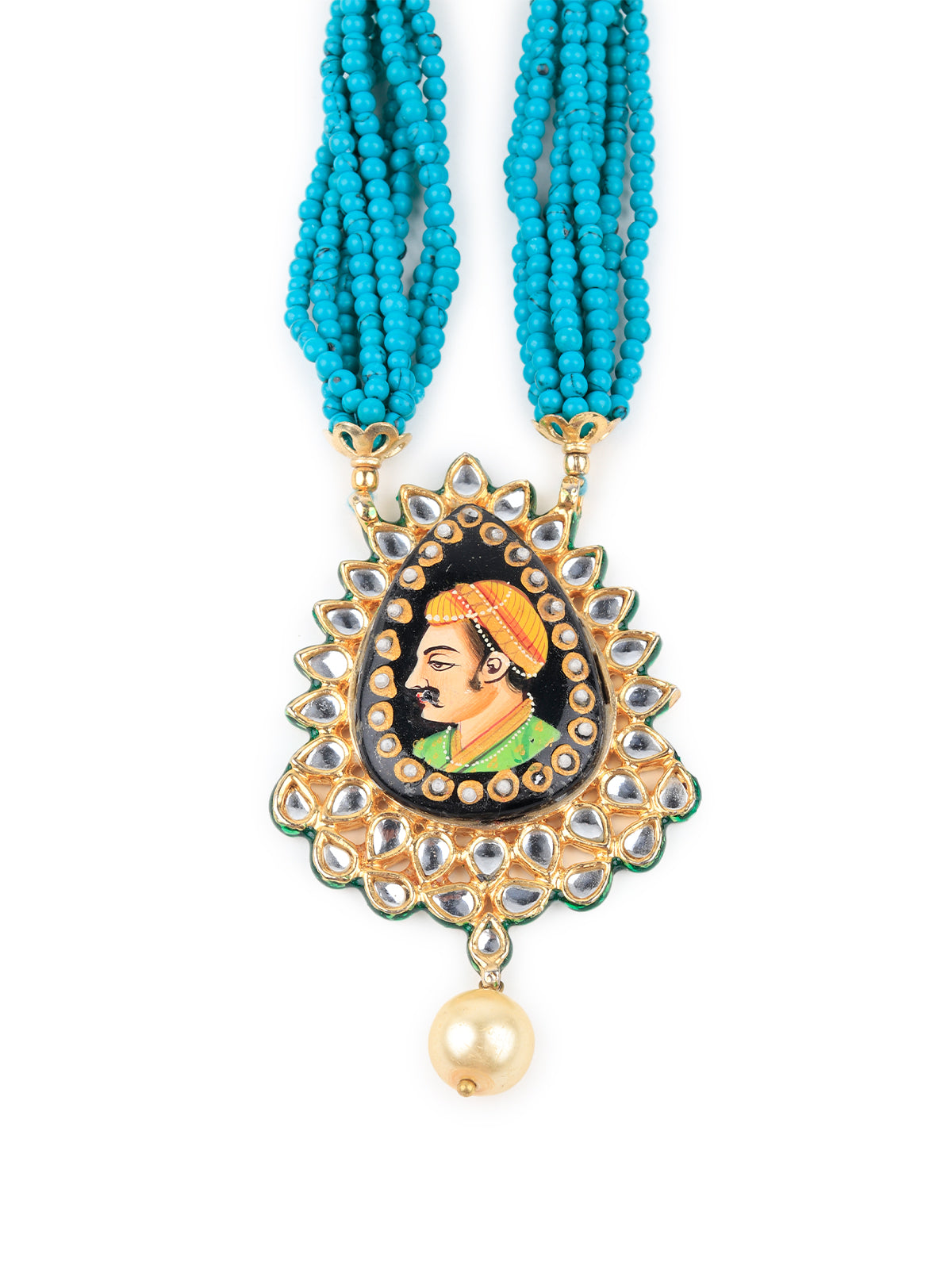 Odette Women Vintage Pendant Strung With Teal Beads Necklace