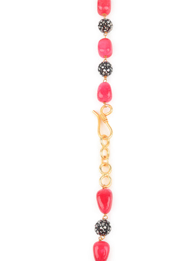 Odette Women Golden Pendant With Magenta Beads Neckpiece