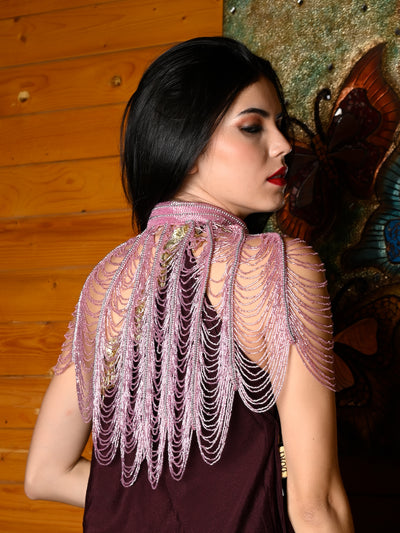 Odette Women Tasseled Grandeur- The Pink Beads Tasseled Cape