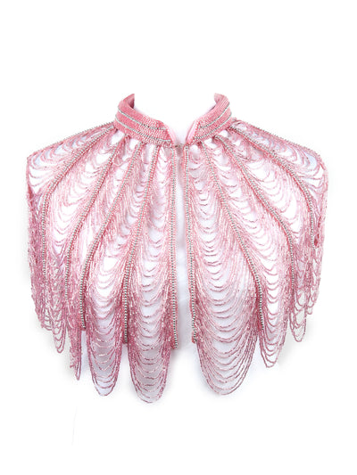 Odette Women Tasseled Grandeur- The Pink Beads Tasseled Cape