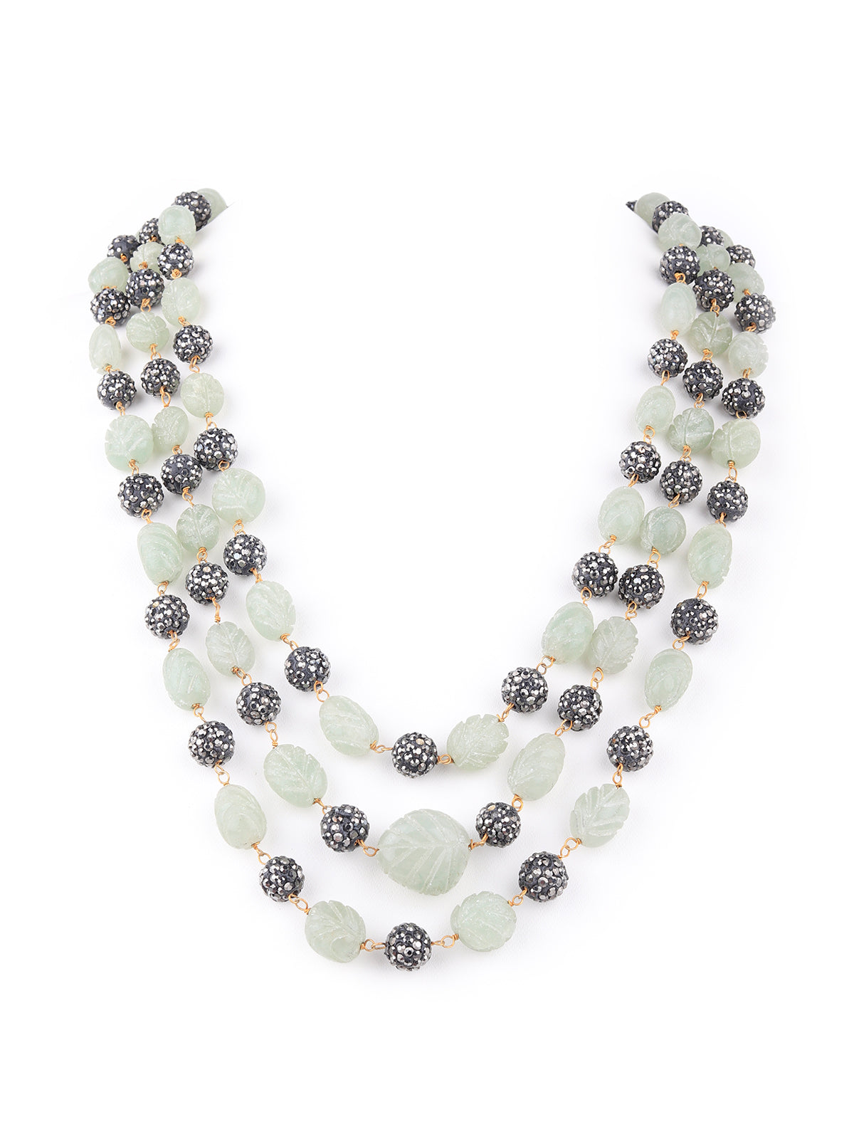 Odette Women Sea Green And Black Beads Multilayered Neckpiece