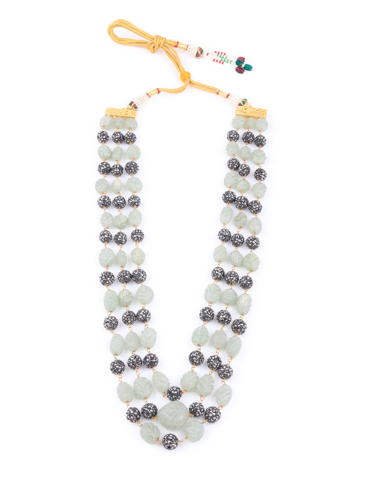 Odette Women Sea Green And Black Beads Multilayered Neckpiece