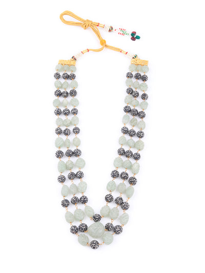 Odette Women Sea Green And Black Beads Multilayered Neckpiece