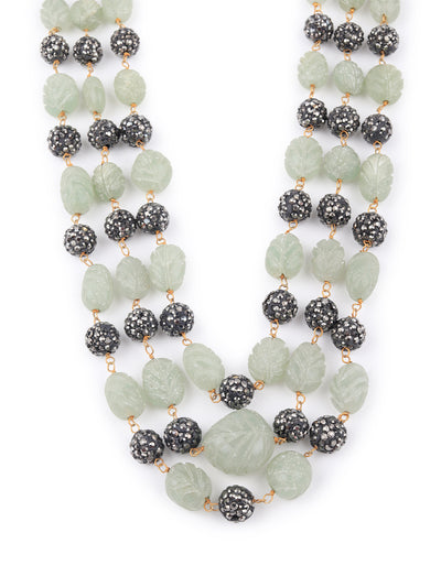 Odette Women Sea Green And Black Beads Multilayered Neckpiece