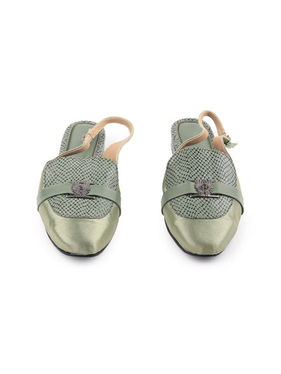 Odette Women Green Patterned Back Buckle Sandals