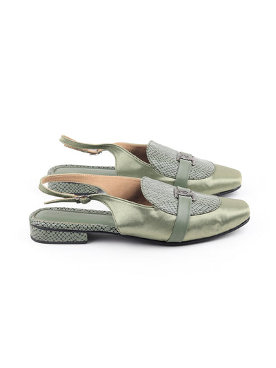 Odette Women Green Patterned Back Buckle Sandals