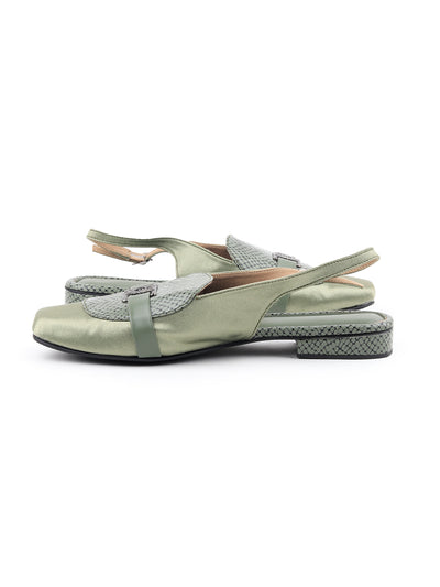 Odette Women Green Patterned Back Buckle Sandals