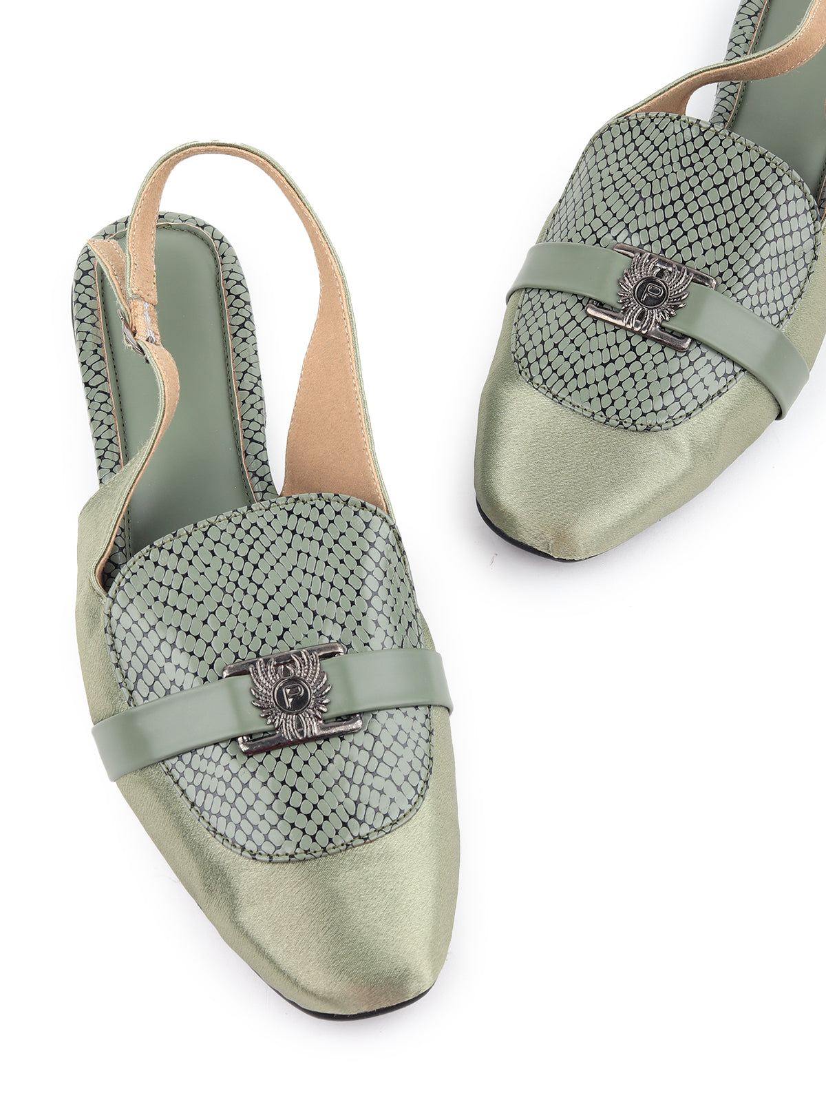 Odette Women Green Patterned Back Buckle Sandals