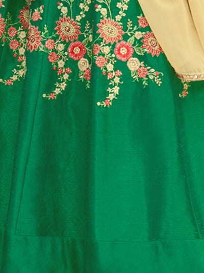 Odette Women Green Silk Embroidery Semi Stitched Kurta Set