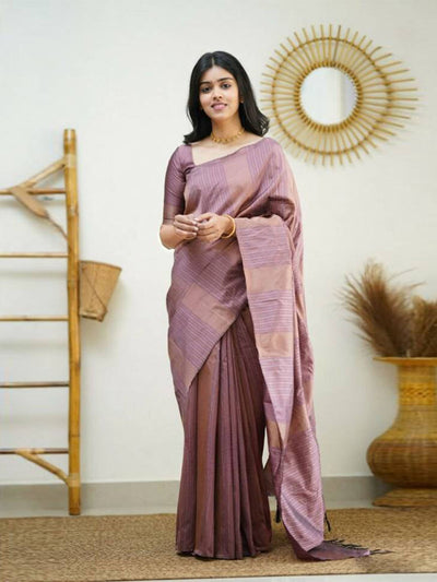 Odette Mauve Banarasi Silk Woven Saree With Unstitched Blouse For Women