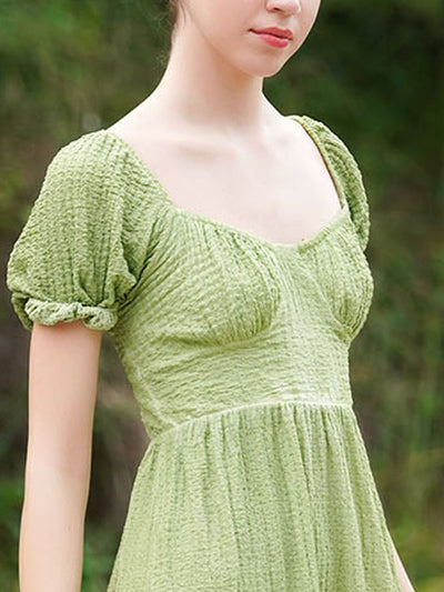 Odette Women Mint Green Textured Seer Sucker Stitched Dress