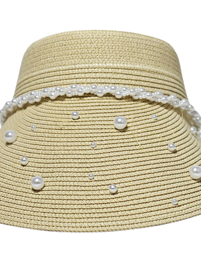 Odette Beige Raffia Woven Texture Hat For Women