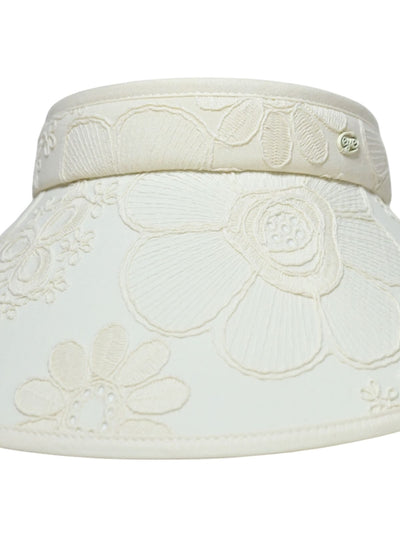 Odette Off White Cotton Embriodered Hat For Women