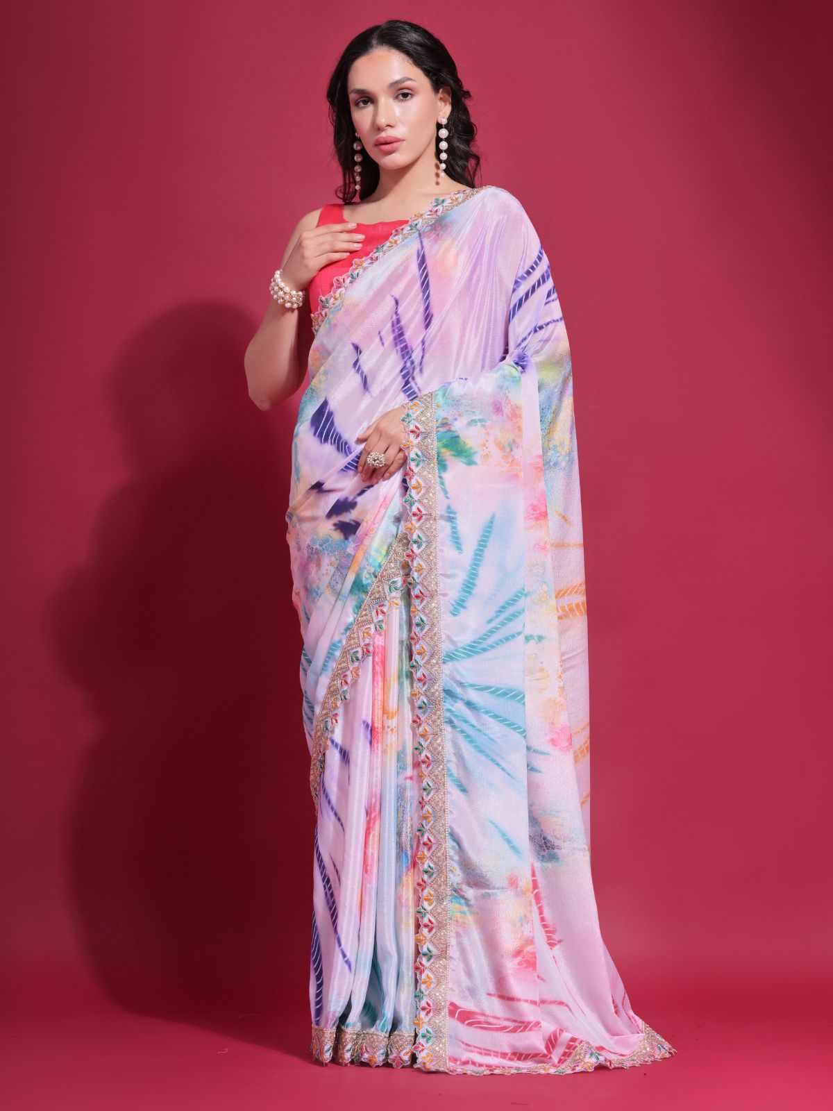 Odette Multicolor Printed Chiffon Saree With Unstitched Blouse For Women