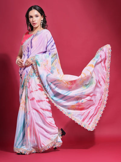 Odette Multicolor Printed Chiffon Saree With Unstitched Blouse For Women