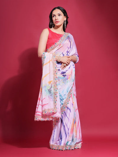 Odette Multicolor Printed Chiffon Saree With Unstitched Blouse For Women