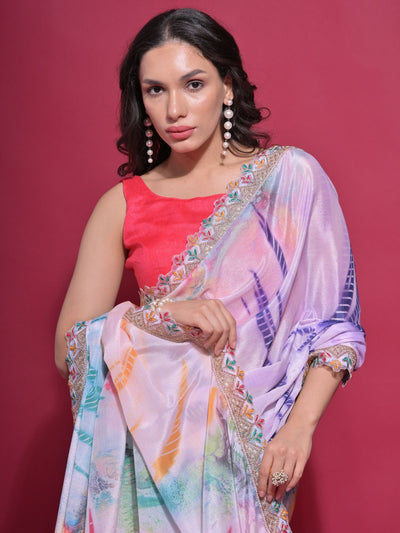 Odette Multicolor Printed Chiffon Saree With Unstitched Blouse For Women