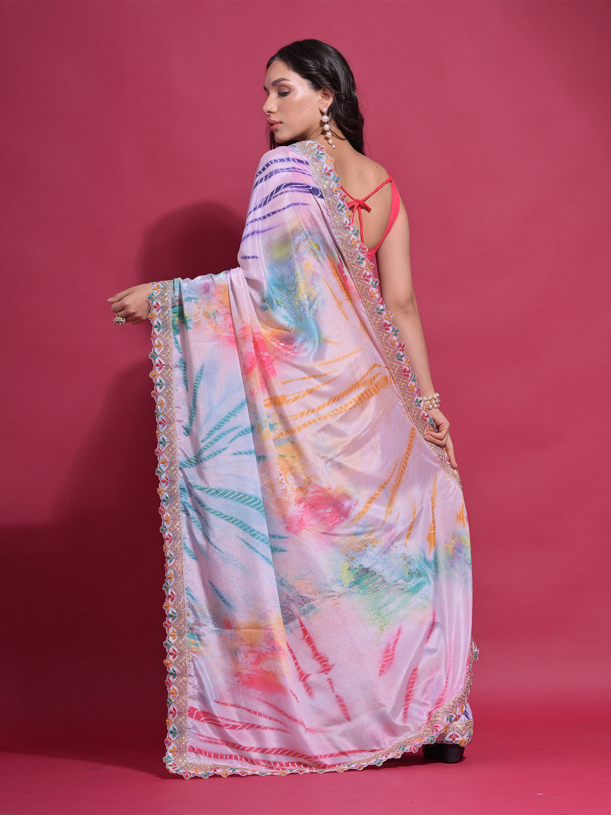 Odette Multicolor Printed Chiffon Saree With Unstitched Blouse For Women